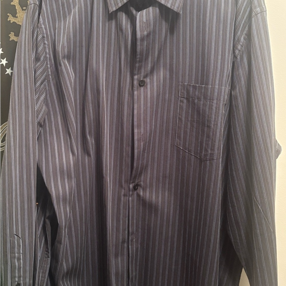 Alfani Gray Casual Button Down Shirt with Pinstripes